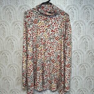 Shiela Rose 2XL Floral Print Turtleneck Long Sleeve Top Women's